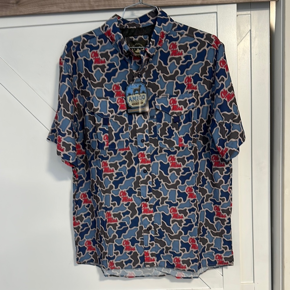 Ole Miss Duck Camo Blue & Red Duck Camo Short Sleeve Button-Down Field Shirt